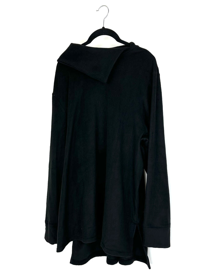 Black Fleece Top with Flap Over Neckline - 1X