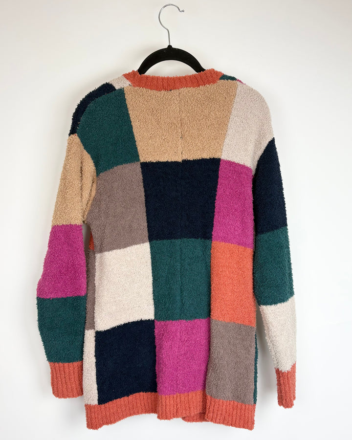 Multicolored Fuzzy Button Up Cardigan - Size 4/6