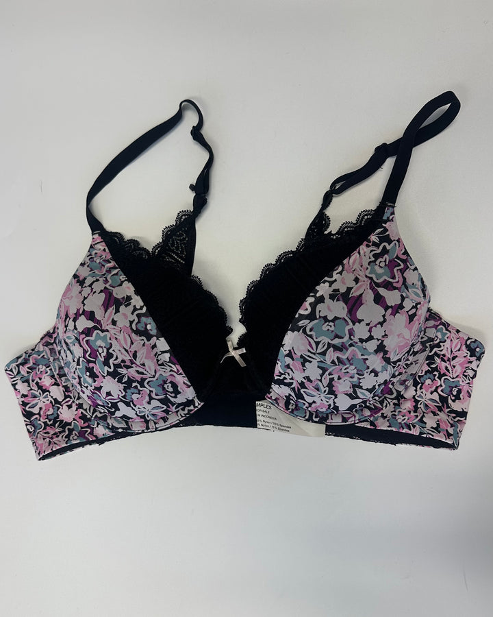 Black & Purple Floral Bra - 34B