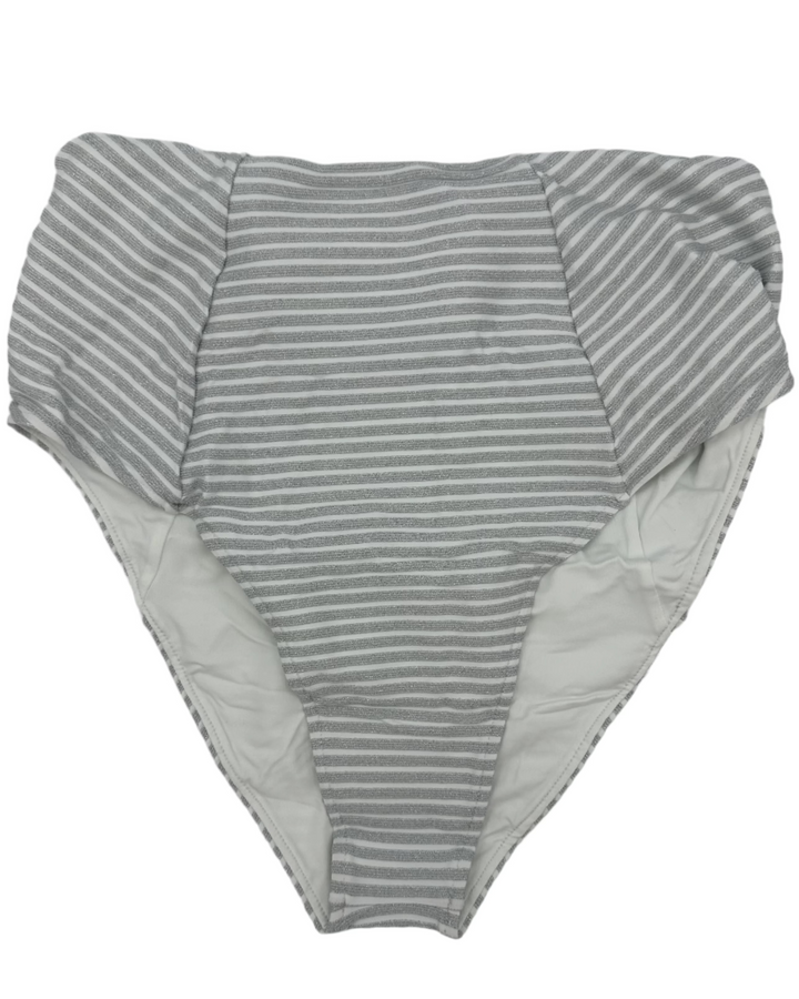 Metallic Silver High Waist Fuller Coverage Bikini Bottom - XS, S, M, XXL