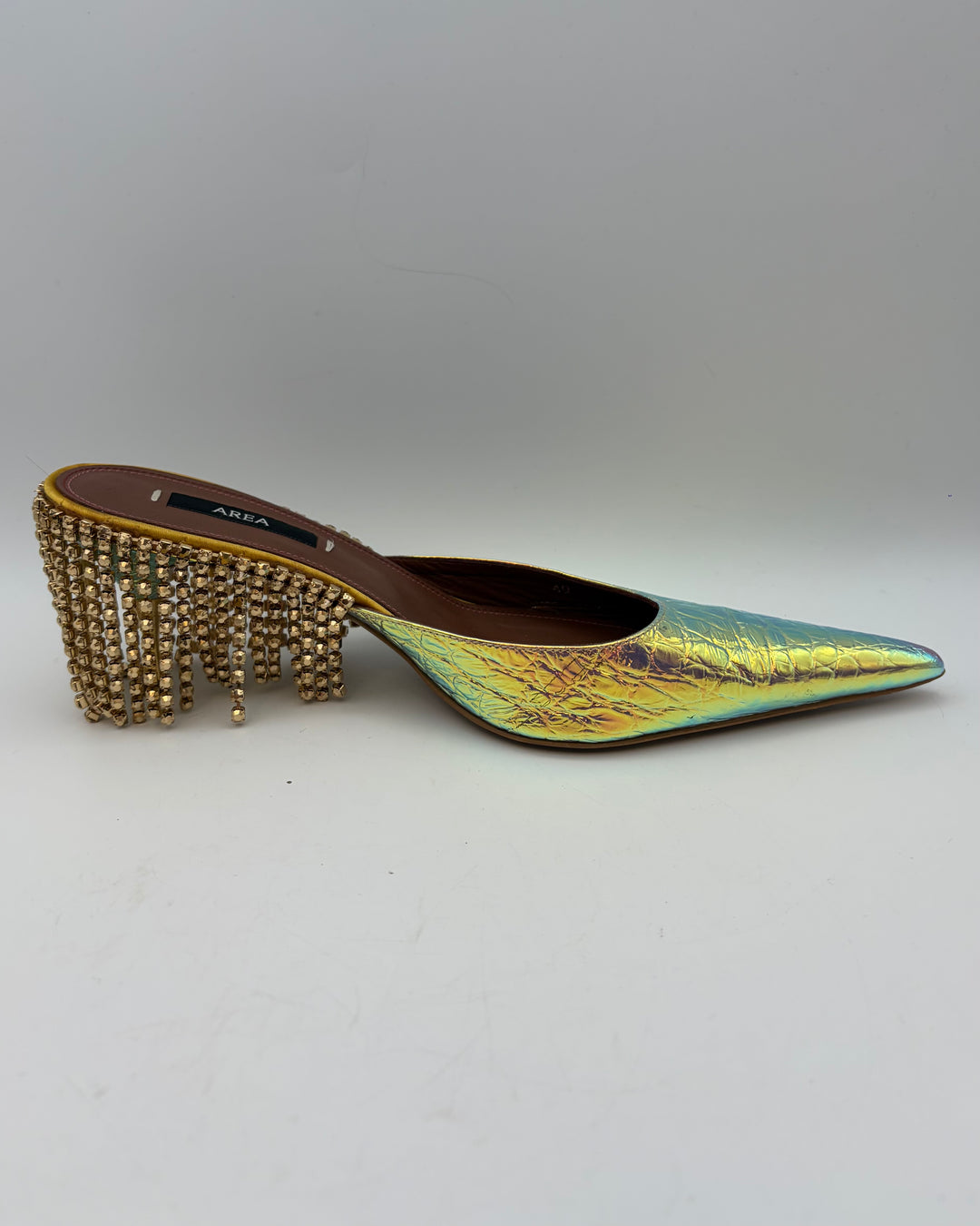 Iridescent Textured Rhinestone Fringe Back Heels - Size 40