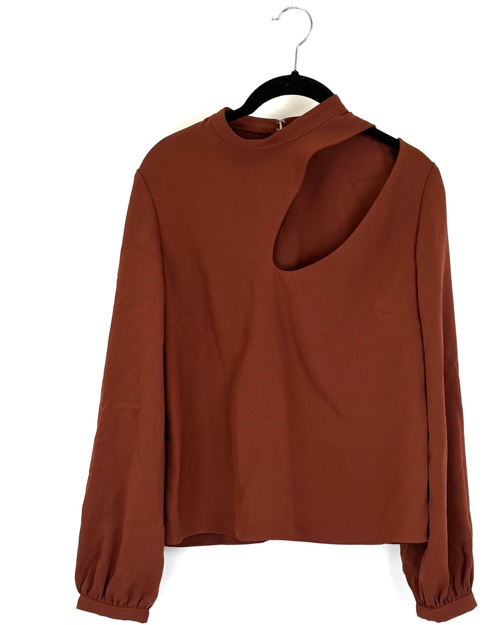 Brown Long Sleeve Top with Cut Out - Size 4/6