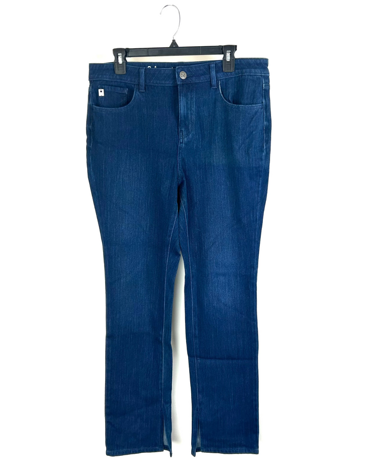 Indigo Curvy Straight Leg Buttoned Jeans - Size 12