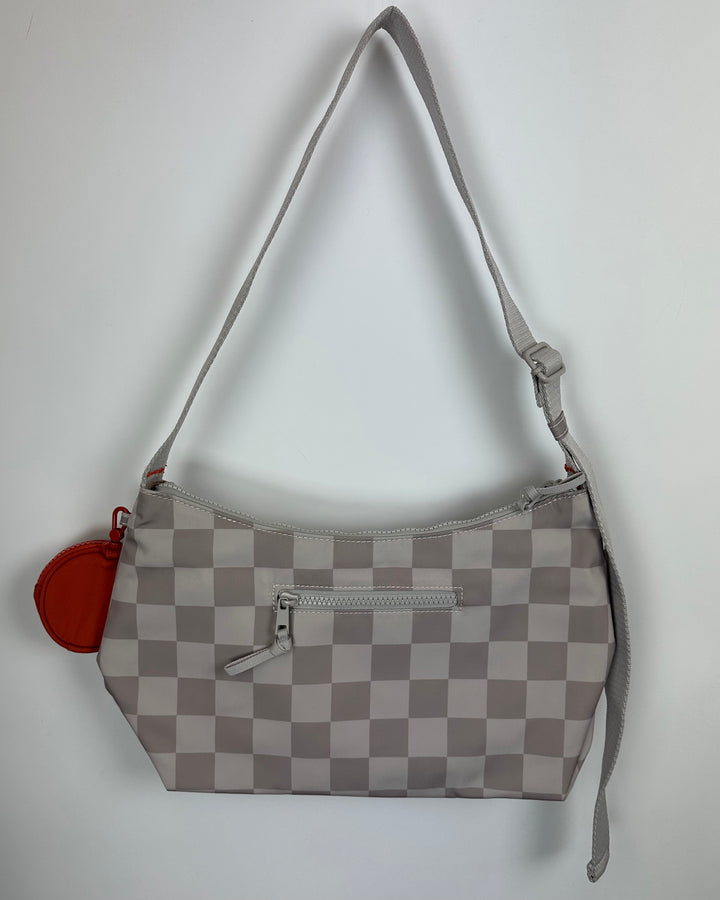 Tan Checkered Adjustable Strap Bag