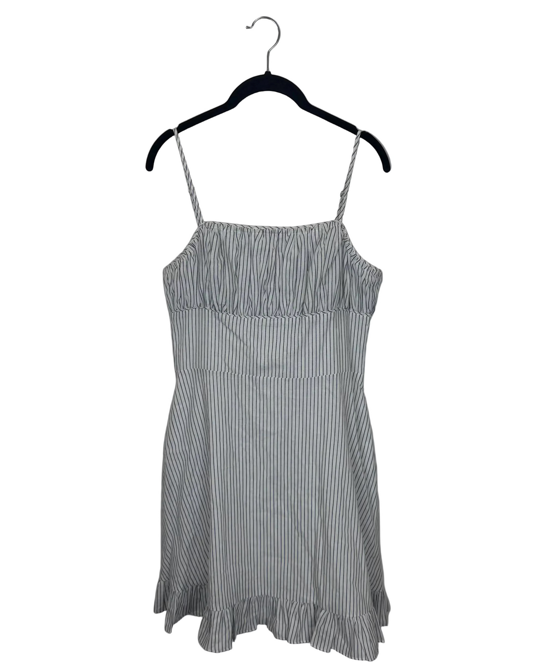 White and Navy Ruffle Dress - Size 4/6