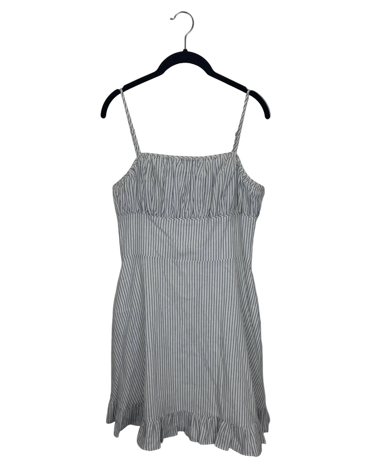 White and Navy Ruffle Dress - Size 4/6