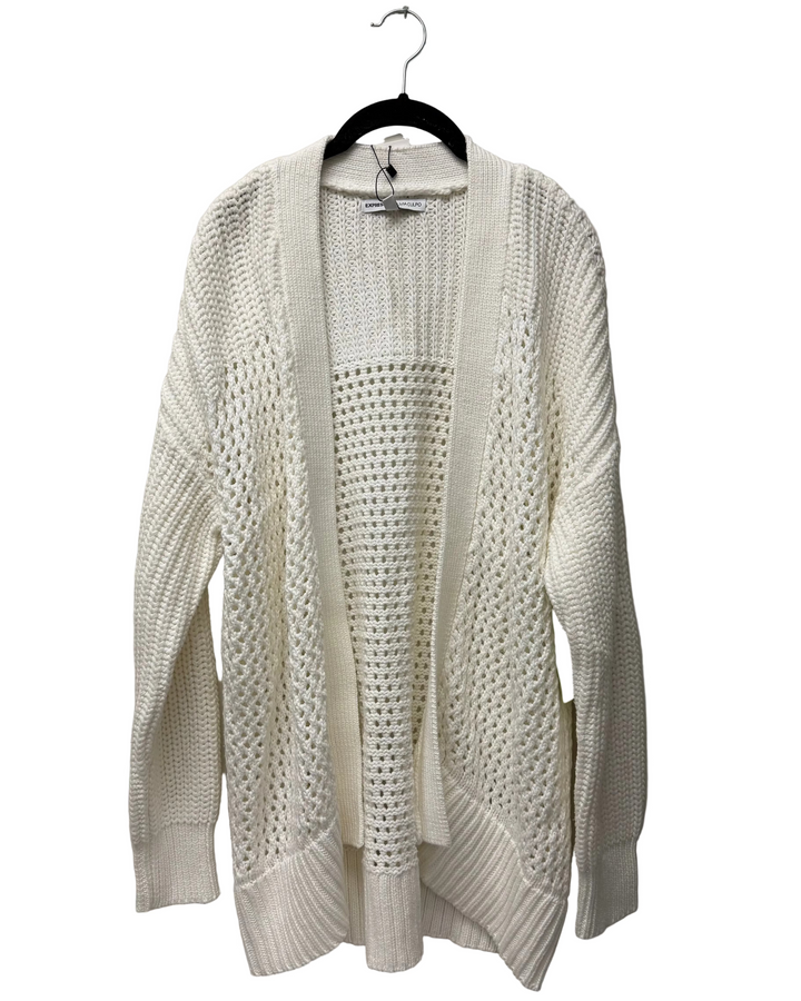 White Open Knit Cardigan - 6/8