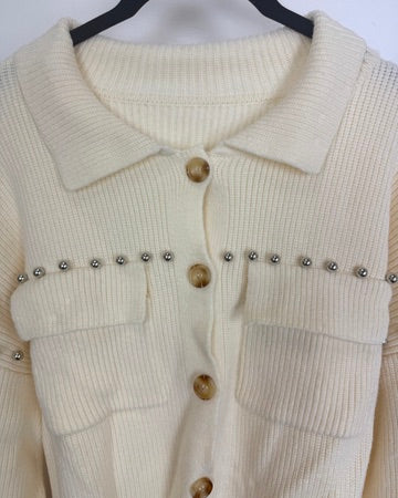 Cream Studded Cardigan - Size 6/8