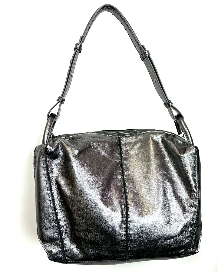 Dark Silver Leather Shoulder Bag