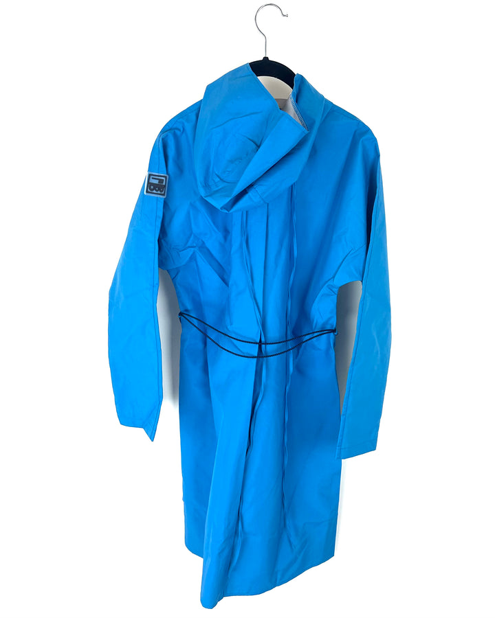 Bright Blue Long Raincoat With Bungee Belt - Size 2/4, 6/8 and 8/10
