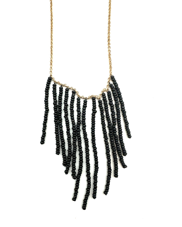 Gold Necklace With Black Beads