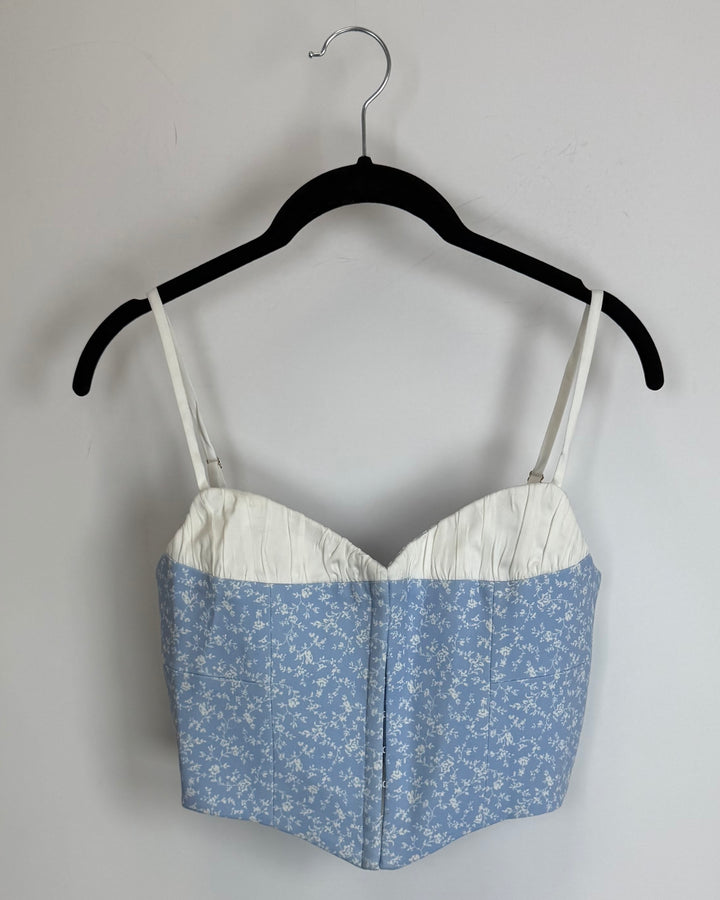Light Blue Floral Corset Top-  Size 0/2, 2/4