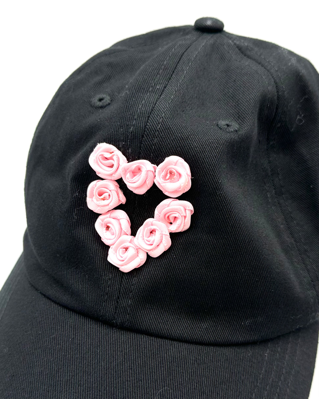 Black & Pink Rose Heart Baseball Hat - One Size