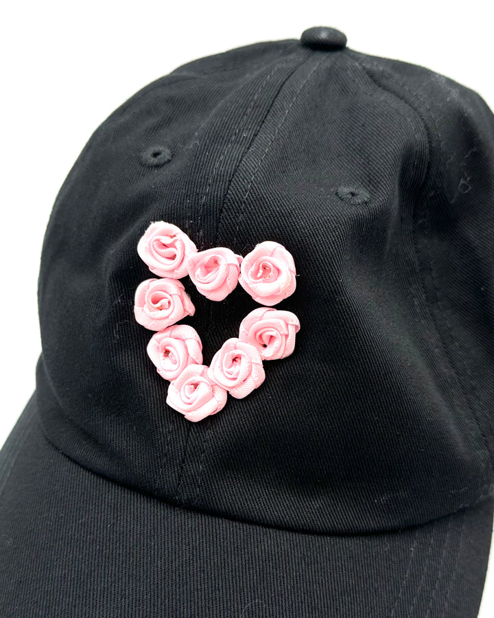 Black & Pink Rose Heart Baseball Hat - One Size
