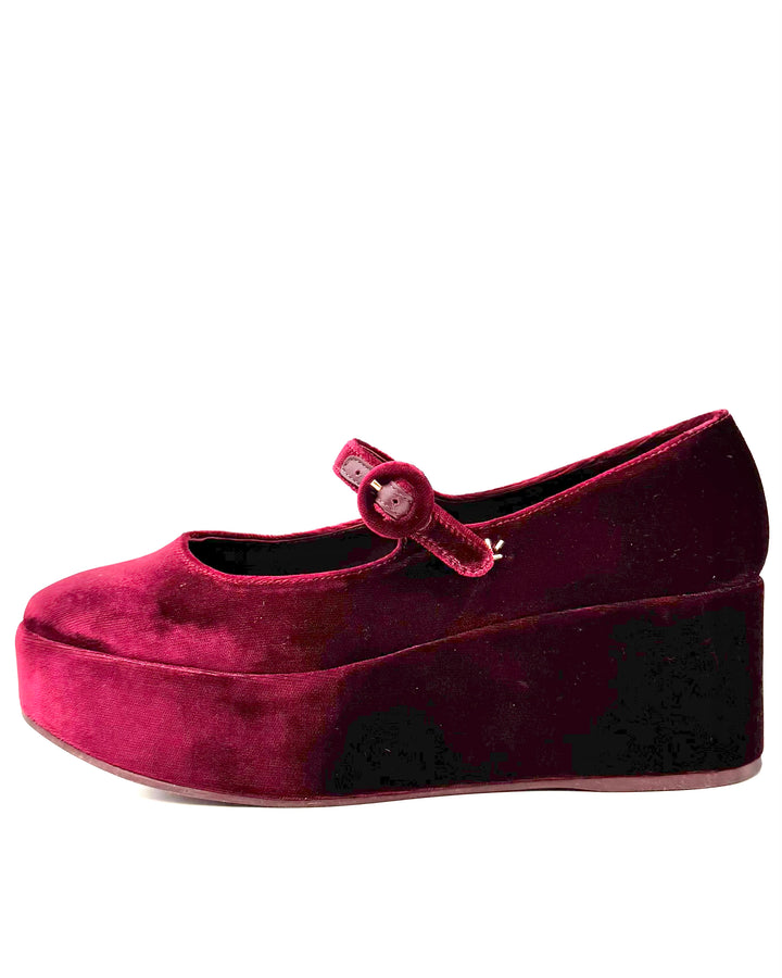 Wine Red Velour Platform - Size 7