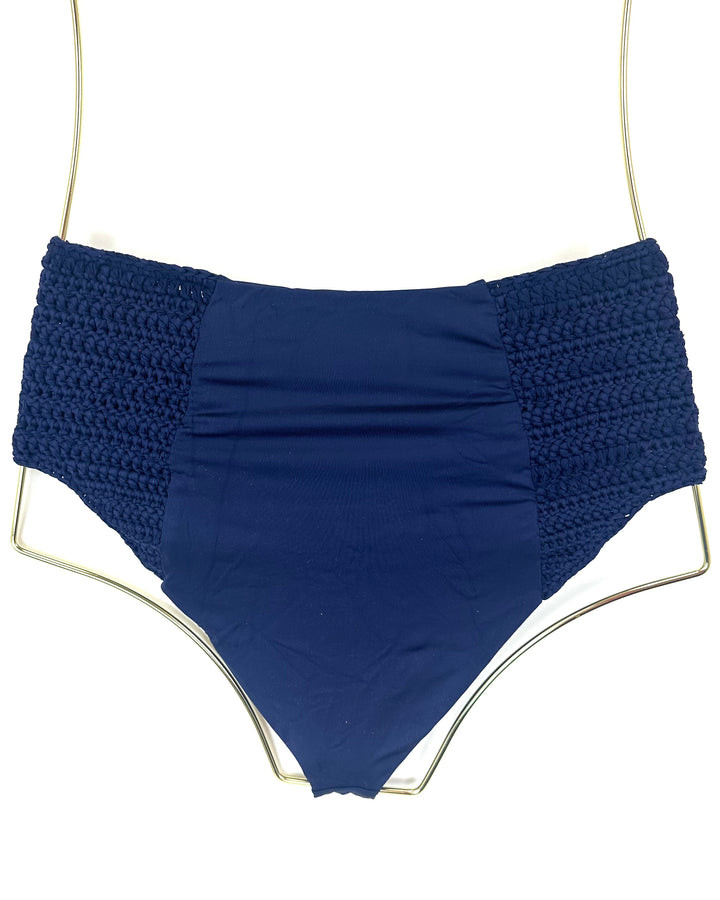 Navy Blue Crochet High Waisted Bikini Bottom - Extra Small and Small