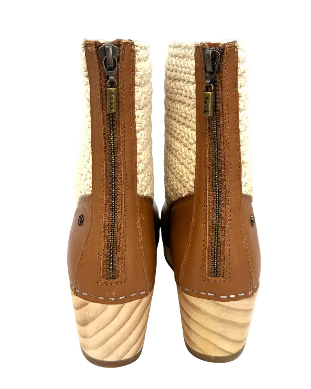 Brown Leather & Crochet Clog Boots - Size 6-11