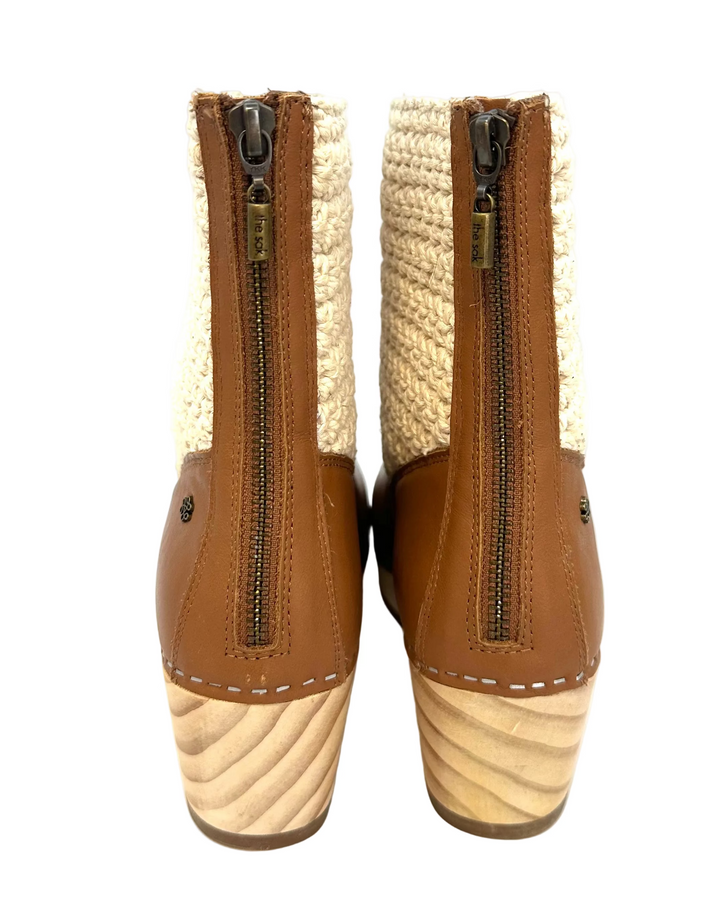 Brown Leather & Crochet Clog Boots - Size 6-11