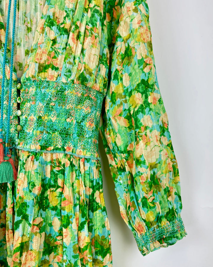 Green Floral V-Neck Dress - Small