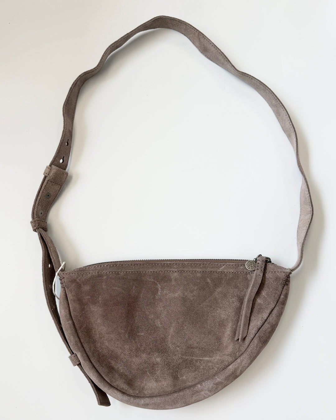 Khaki Grey Suede Crescent Bag