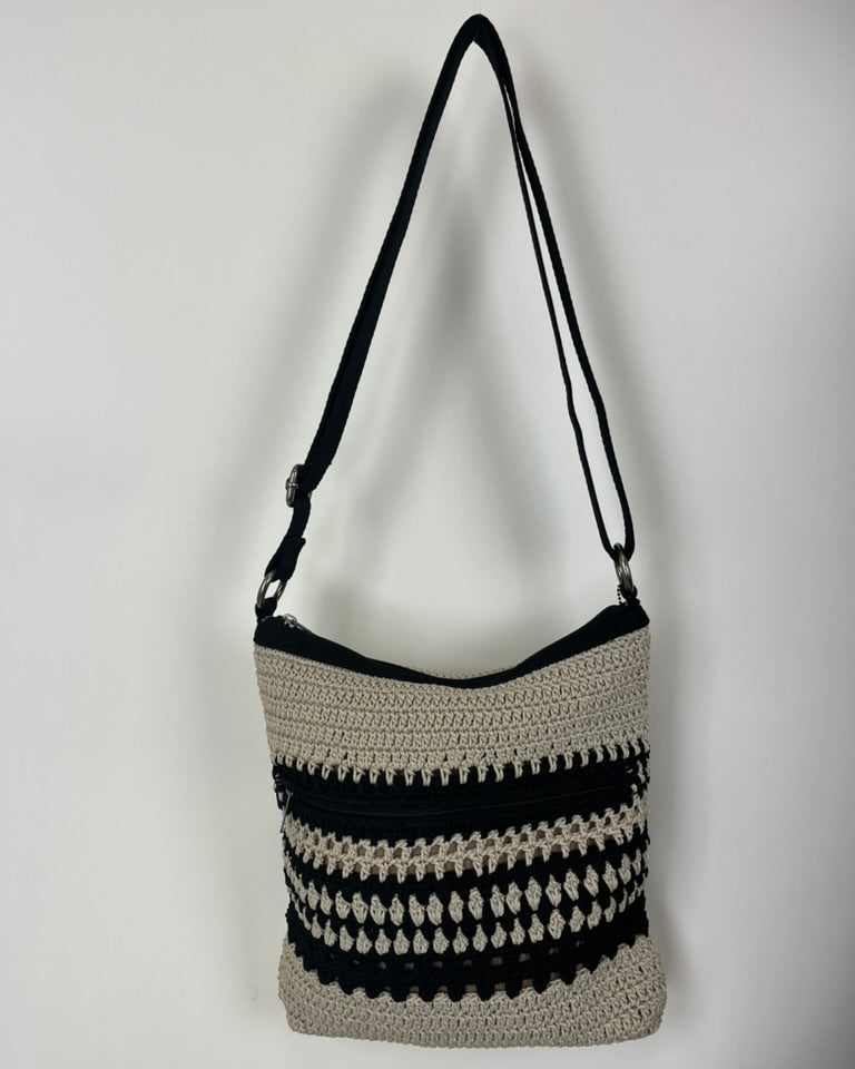Beige and Black Crochet Crossbody Bag