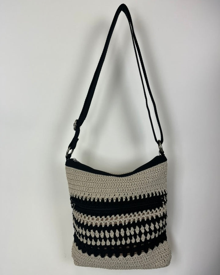 Beige and Black Crochet Crossbody Bag