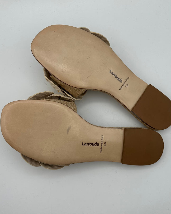 Ivory and Raffia Floral Sandals - Size 6.5