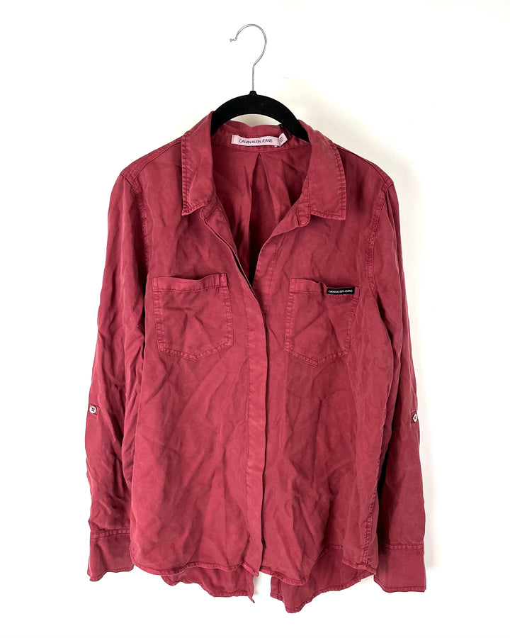 Red Button Down Long Sleeve Shirt - Small