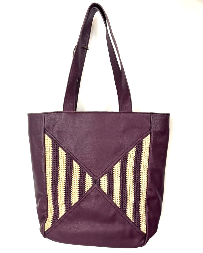 Burgundy Leather Crochet Tote Bag