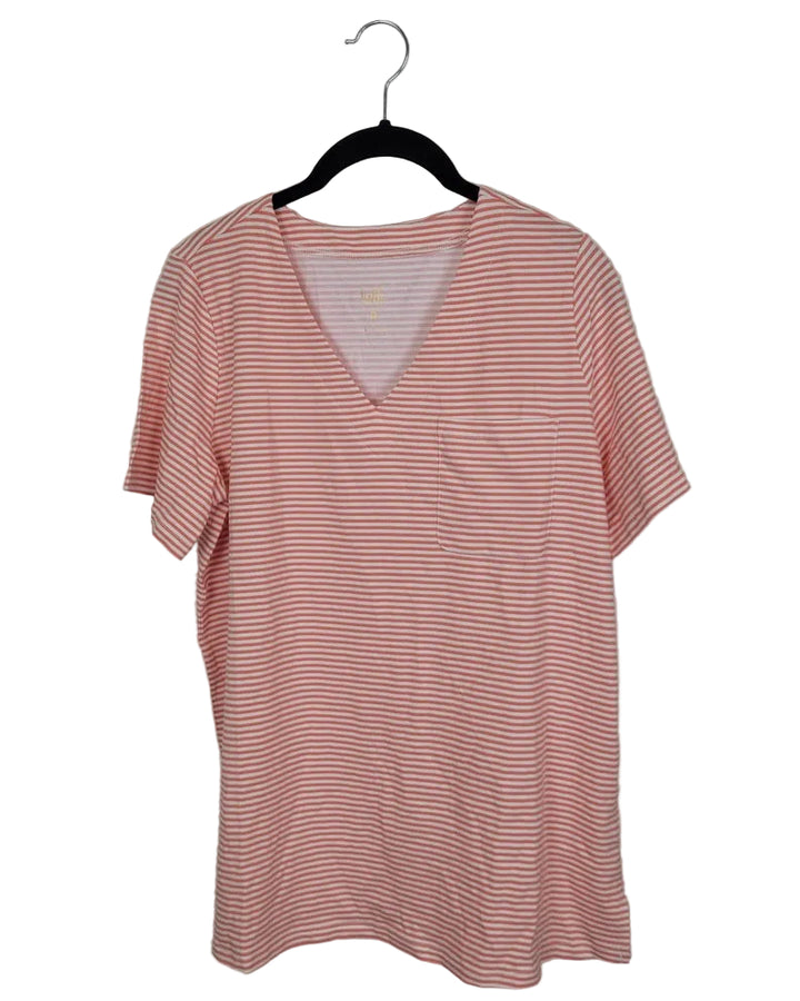 Peach and White Striped Short Sleeve Shirt - Size 6/8