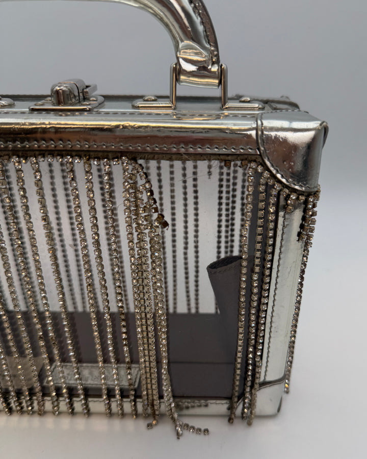 Silver Metallic and Gem Fringe Structured Bag