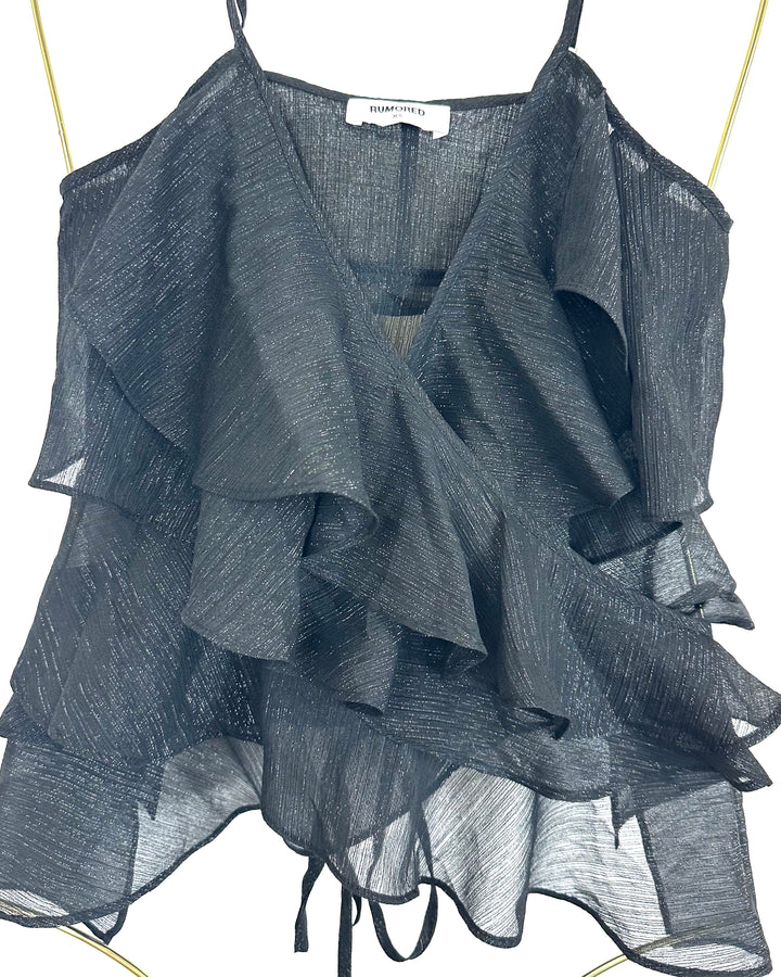 Black Sheer Wrap Top - Size 0/2 & 2/4