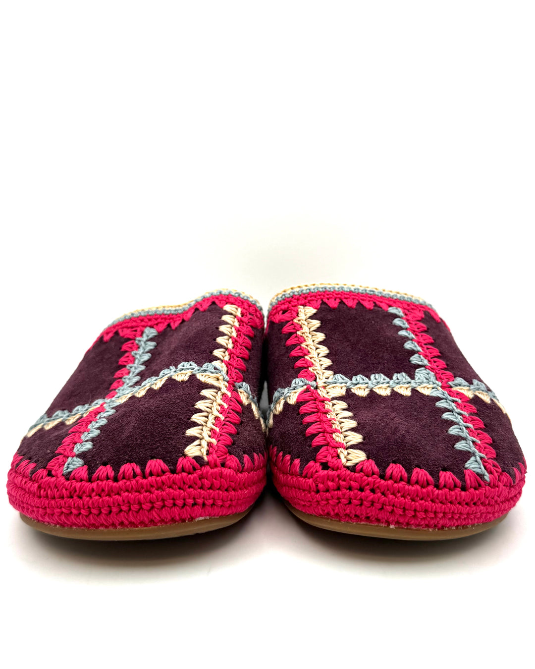Purple Suede & Crochet Clogs - Size 6