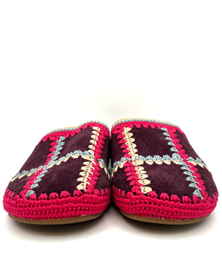 Purple Suede & Crochet Clogs - Size 6