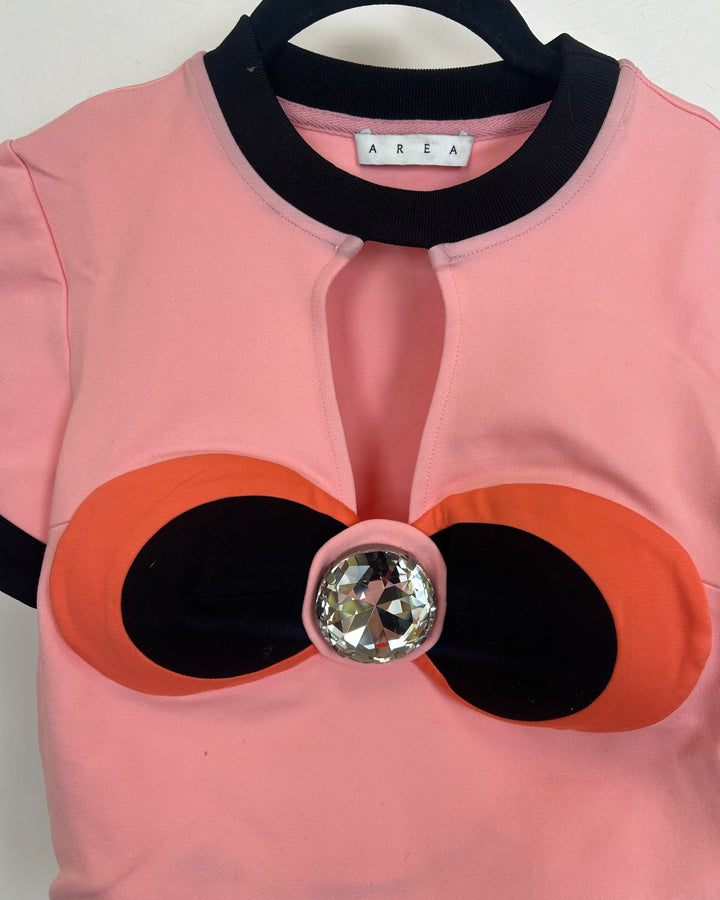 Pale Pink Color Block Gem Stone Bustier T-Shirt - Size 00/0
