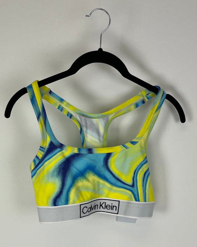 Yellow And Blue Marble Print Bralette - Small