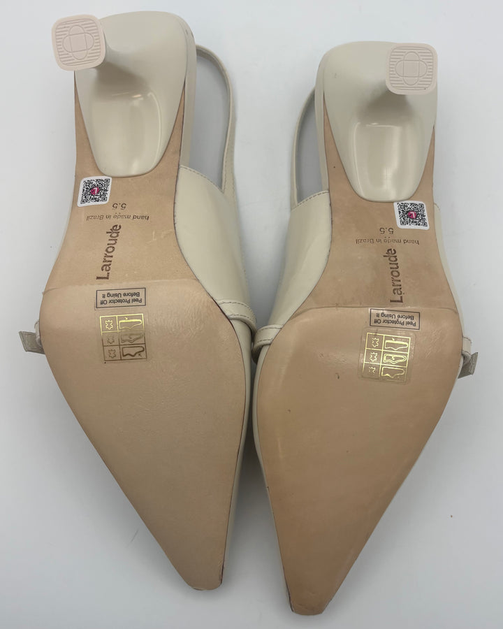 Cream Beige Pointed Kitten Heels - Size 5.5