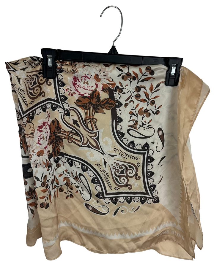 Beige and Brown Floral Printed Scarf