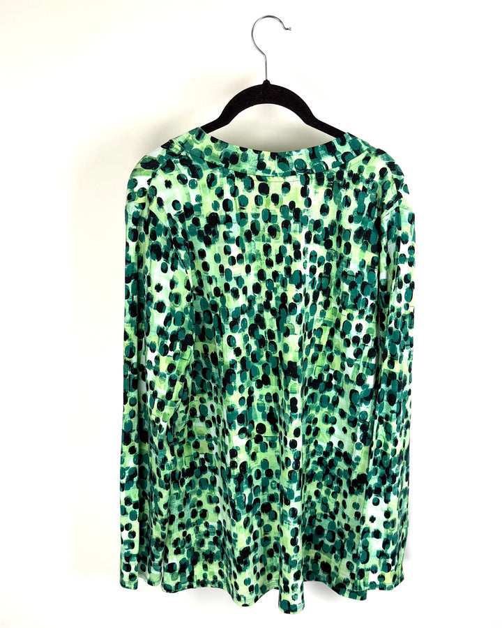 Green Dot Pattern Long Sleeve Top - Size 14/16
