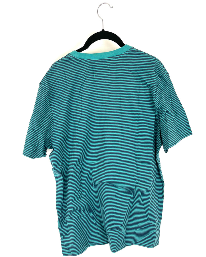 MENS Aqua Stripe Crewneck Tee- Medium