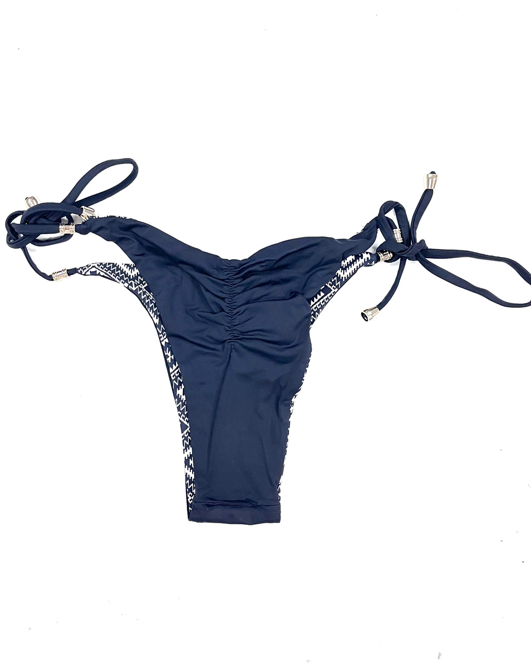Black & Cream Printed Reversible Cheeky Scrunch Bikini Bottom - Large