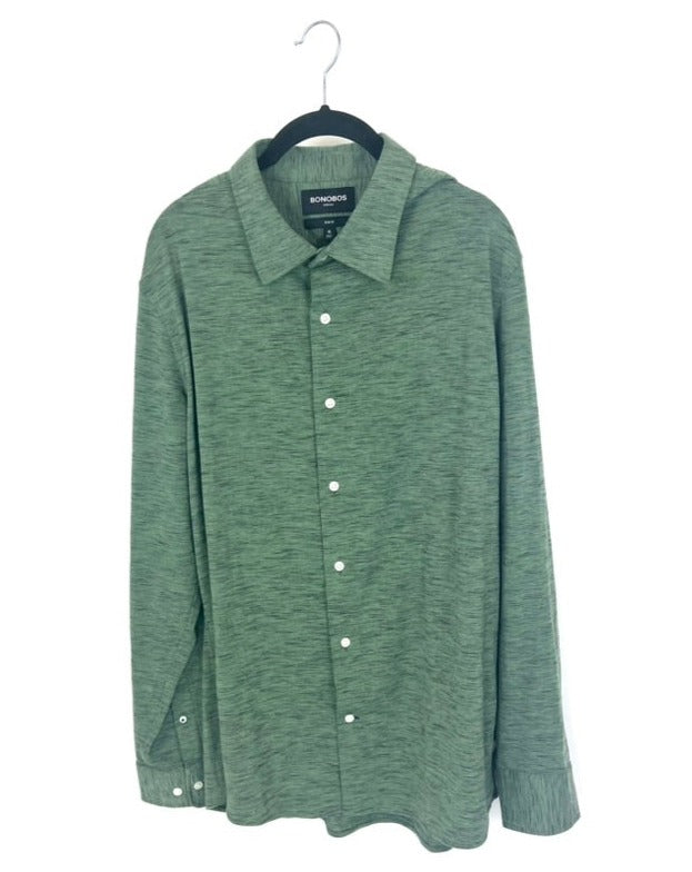 MENS Green Heathered Long Sleeve Button-Up - Extra Large