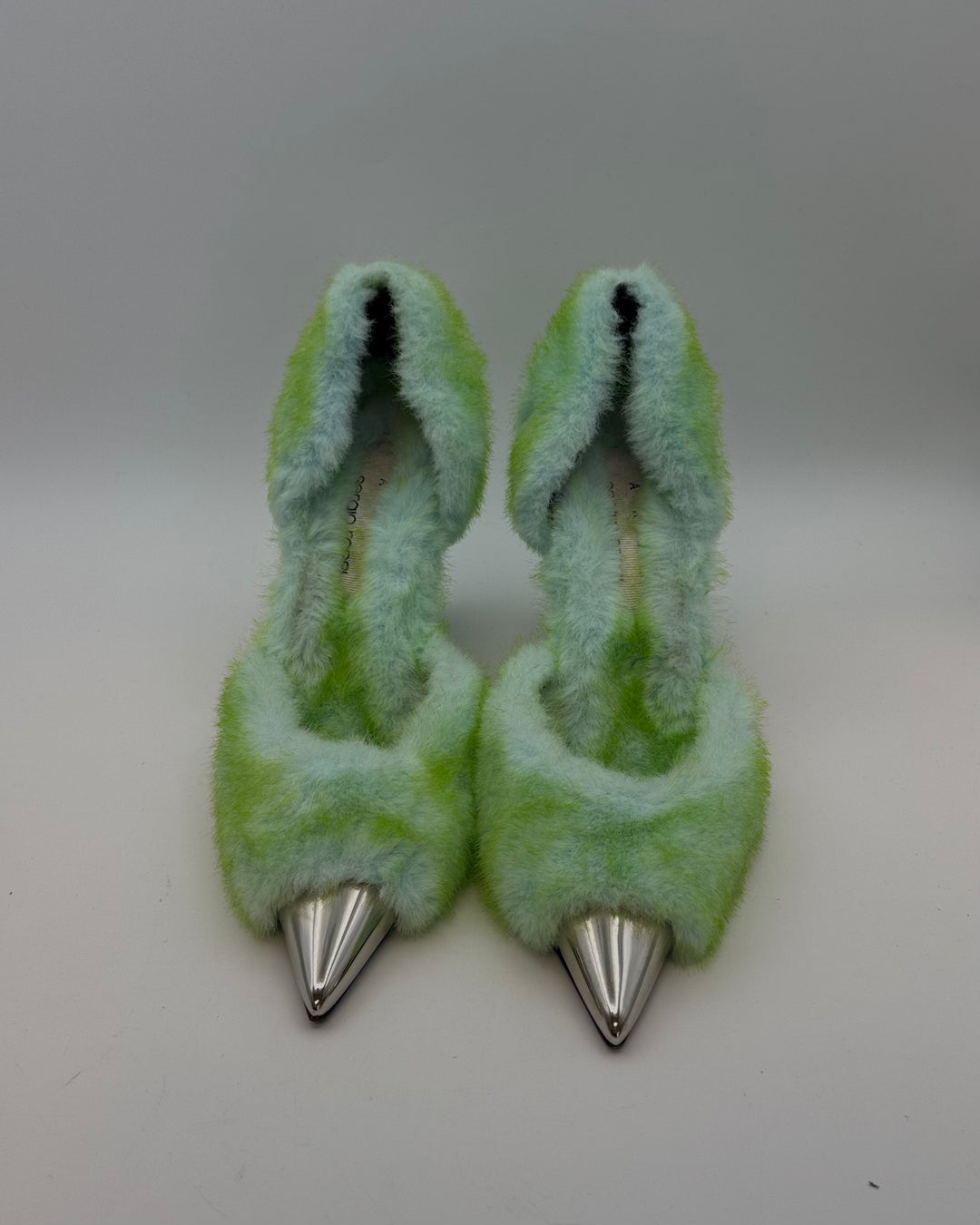 Green and Silver Faux Fur Heels - Size 40