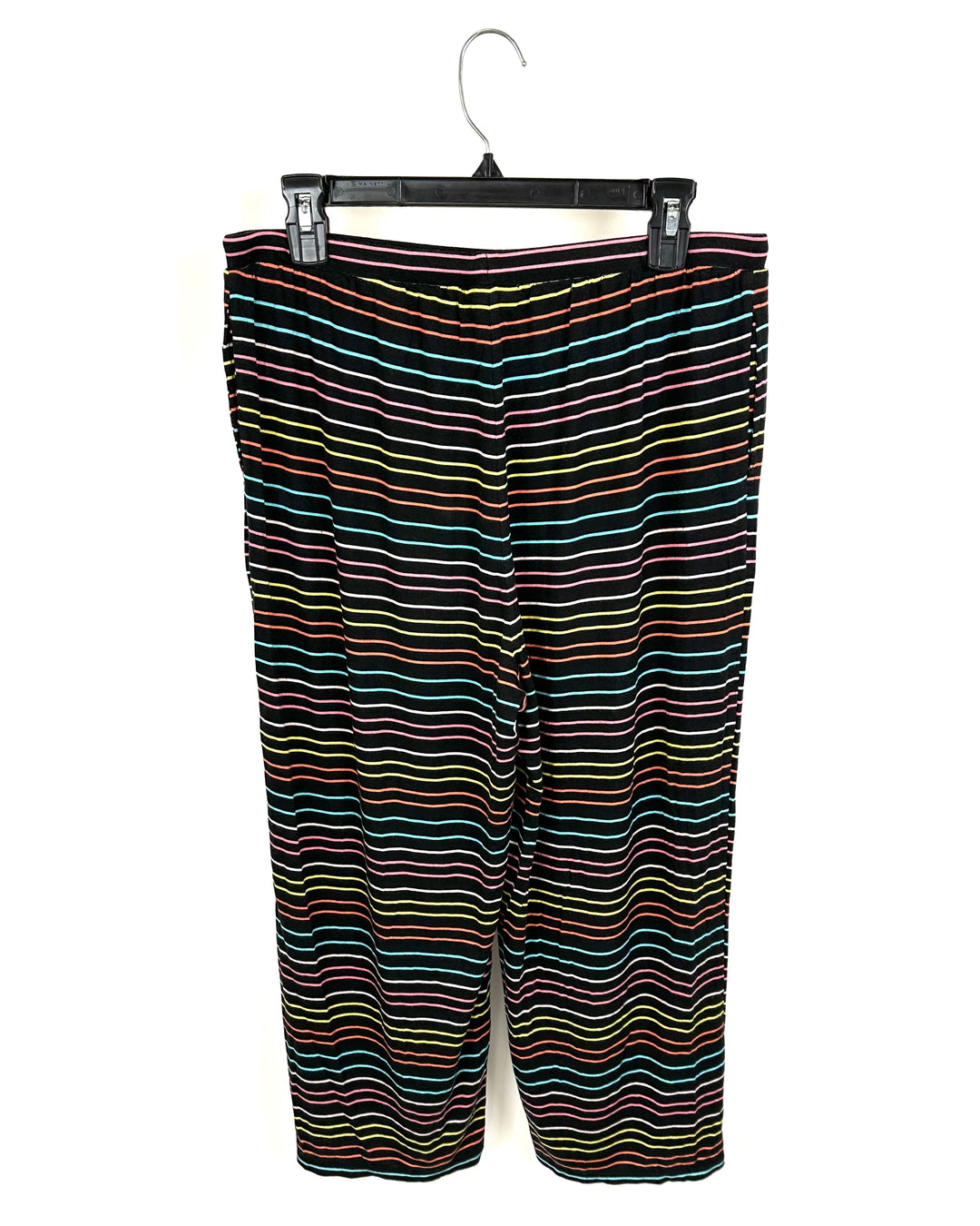 Black Pajama Pants With Multi-Color Stripes - Medium