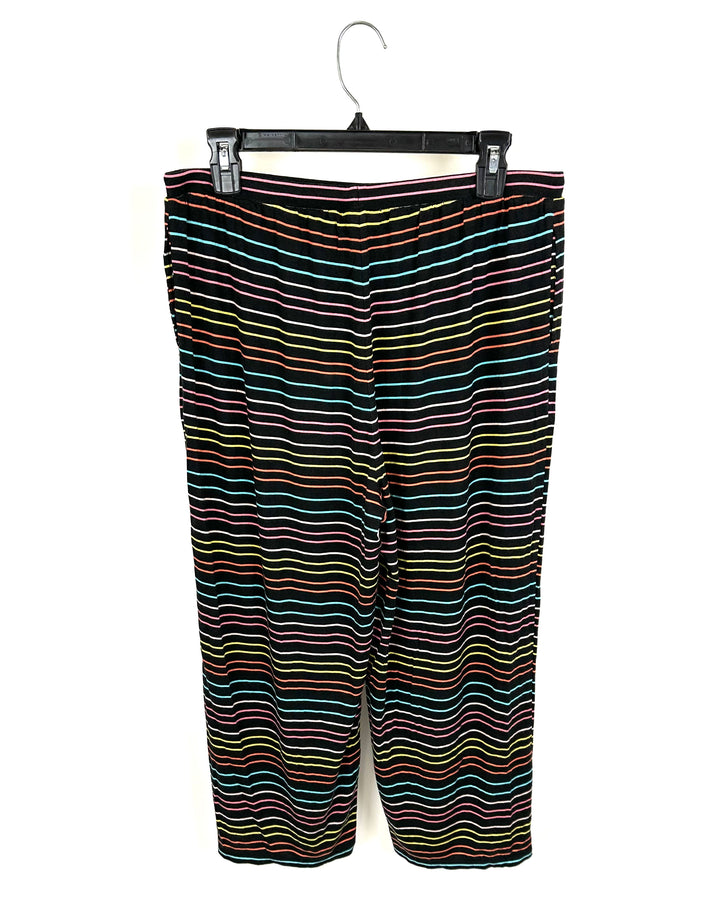 Black Pajama Pants With Multi-Color Stripes - Medium