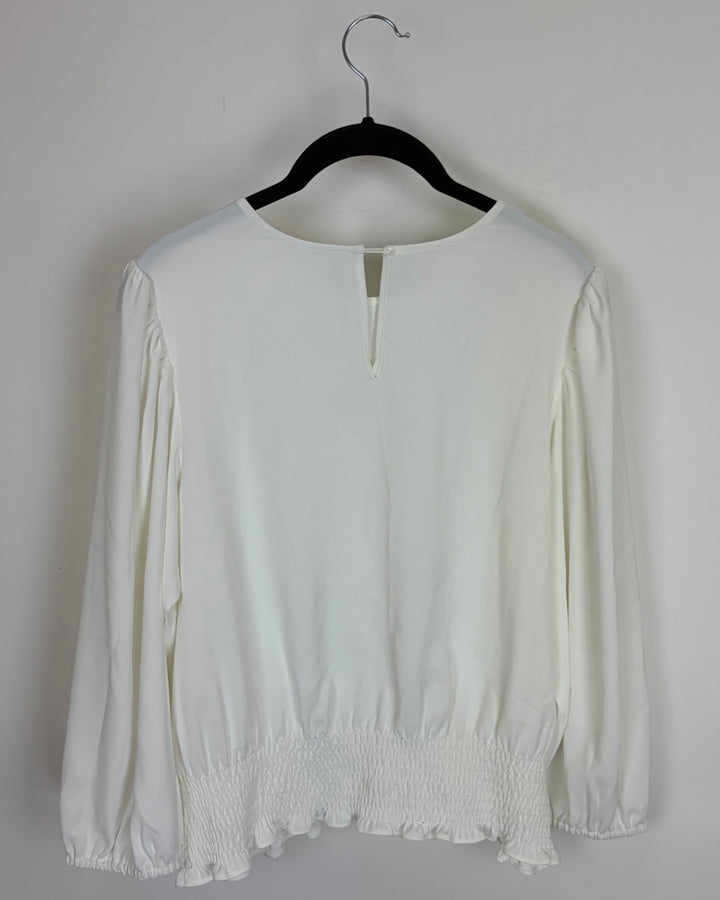 White Puffed Shoulder Long Sleeve Top - Size 2/4