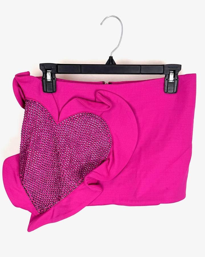 Pink Mini Skirt with Heart Rhinestone Detail - Size 4