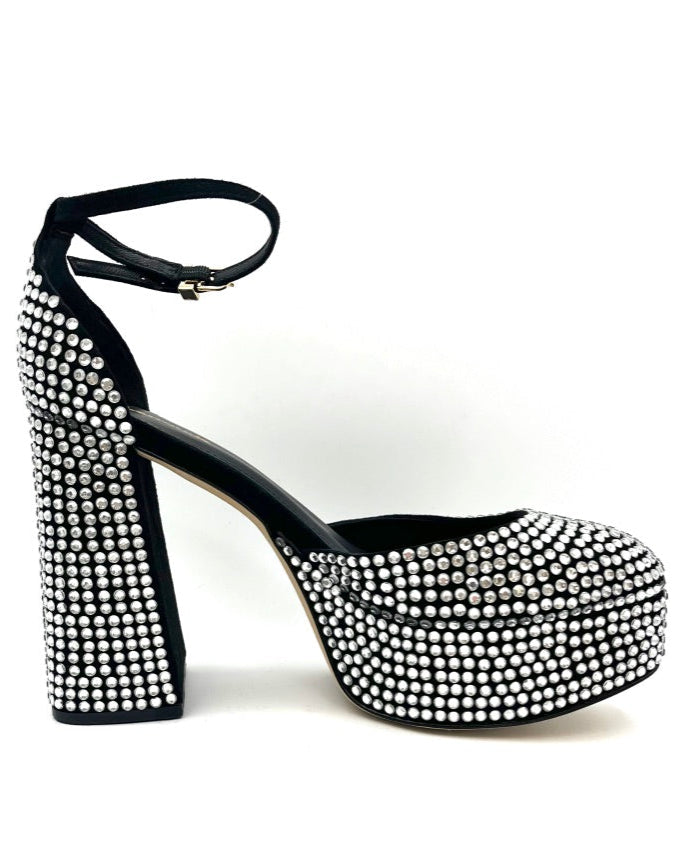 Silver Rhinestone Platform Heels - Size 9