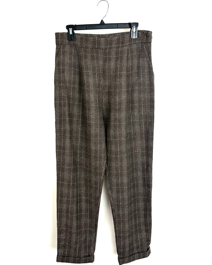 Brown Plaid Wool Trousers - Size 6/8