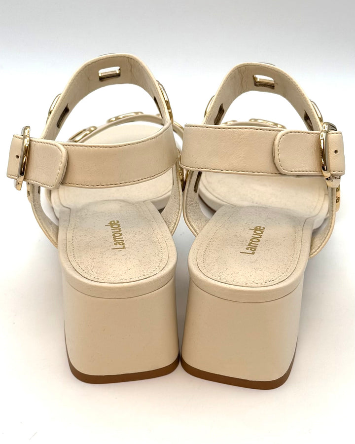 Ivory and Gold Buckle Sandals - Size 11